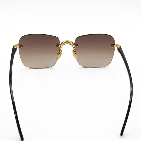 Diamond Cut Rimless Sunglasses | "Shattered" Edge Gold Tinted Shades - Picture 3 of 8